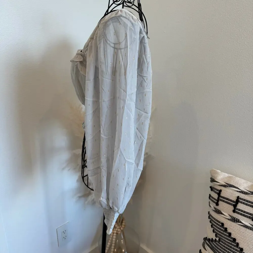 Anthropologie By The River Gray Sheer Chiffon Gold Speck Crop Smock Romantic Top